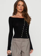 Jillianna Button Detail Off Shoulder Top Black