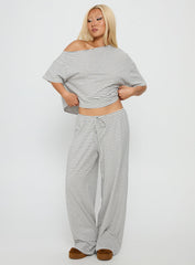 Tobie Off Shoulder Sleep Set Grey Stripe