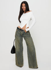 Karre Off The Shoulder Long Sleeve Top White