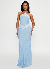 Wild Joy Halter Maxi Dress Blue Polka