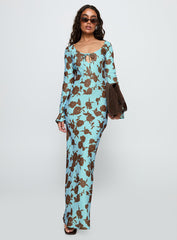 Elorie Long Sleeve Maxi Dress Blue / Brown