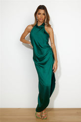 Dressed To Impress Satin Midi Dress Forest Green