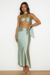 Ideal Vision Satin Maxi Skirt Sage