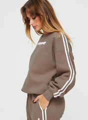 Princess Polly Crew Neck Sweatshirt Stripe Taupe / White