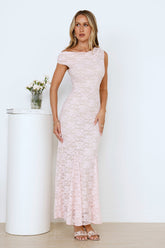 Lush Feels Lace Off Shoulder Maxi Dress Pink