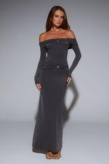 Starlit Society Off Shoulder Maxi Dress Charcoal