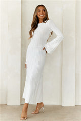Creating Icons Ribbed Long Sleeve Midi Dress Cream