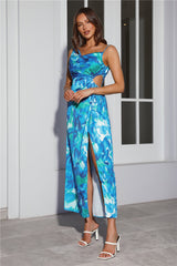 You'Re For Me Satin Maxi Dress Blue