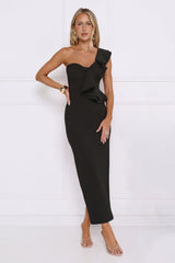 City Girl Energy One Shoulder Maxi Dress Black