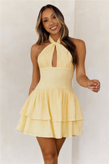 Enchanted Evenings Halter Mini Dress Yellow