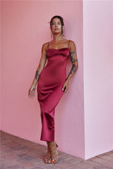 Claudia Satin Midi Dress Burgundy
