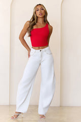 Base Luxe Rib Best Side One Shoulder Tank Top Red