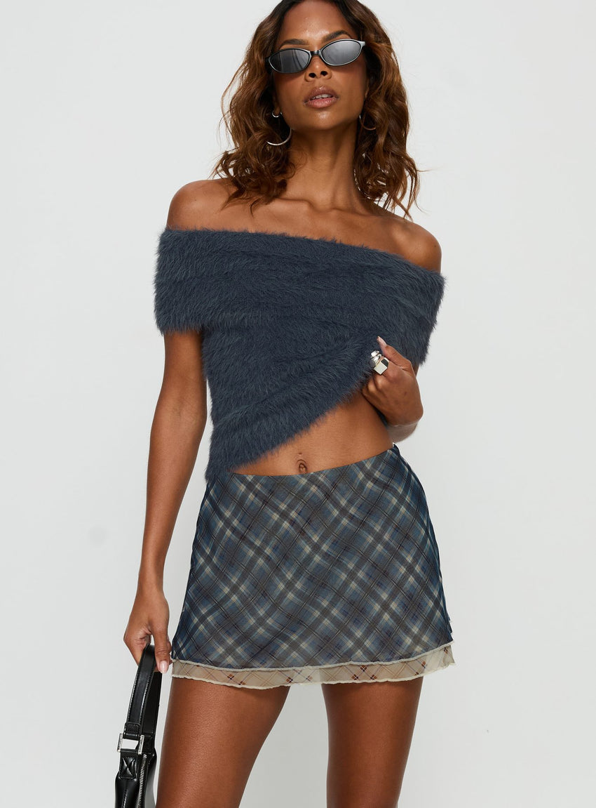 Avalind Layered Mini Skirt Blue Check
