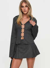 Saraya Pleat Mini Skort Grey Pinstripe