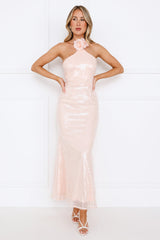 Star Shine Halter Sequin Maxi Dress Pink