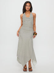 Junipa Halter Asymmetrical Maxi Dress White Stripe