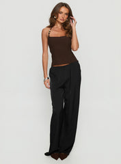Cherise Bead Detail Top Brown Pinstripe
