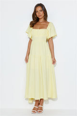 Summertime Heat Puff Sleeve Maxi Dress Yellow