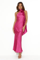 Glistening Star Satin Maxi Dress Hot Pink