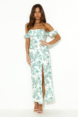 Chase Your Goals Off Shoulder Midi Dress Green