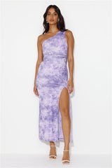 Make A Commotion One Shoulder Mesh Maxi Dress Purple
