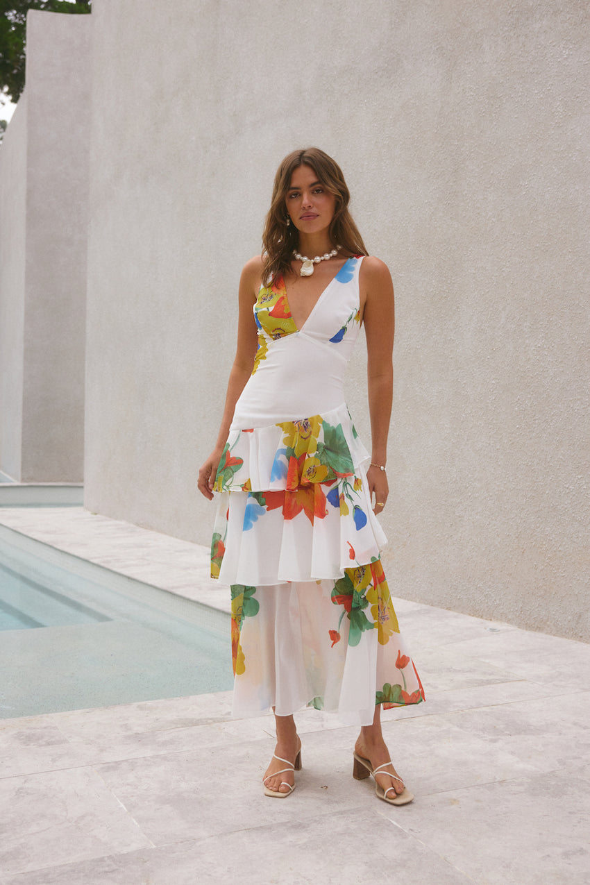 Rosewater Reverie Maxi Dress White