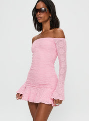 Vancesca Off Shoulder Long Sleeve Mini Dress Pink