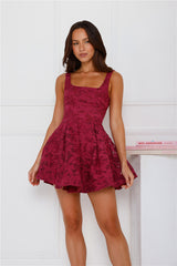 Always Unique Embroidered Mini Dress Berry