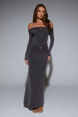 Starlit Society Off Shoulder Maxi Dress Charcoal