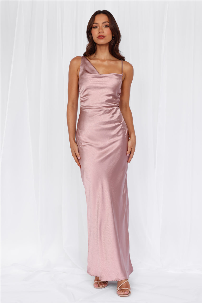 The Madeline Cowl Satin Maxi Dress Dusty Pink